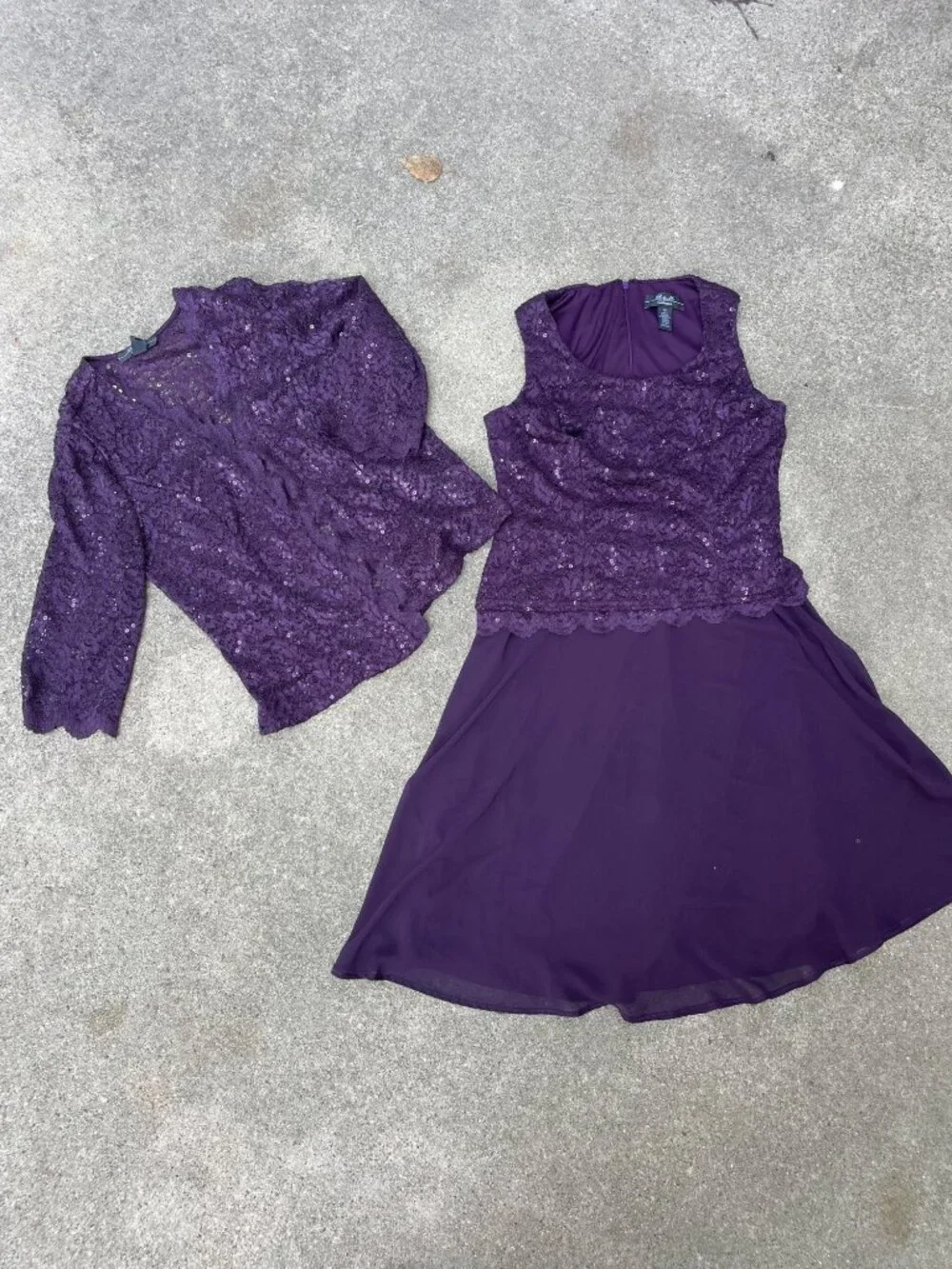 Vintage 90s 2pc Set Dress Cardigan Lace Seqin Drop Waist Flowy Fairy 10 Formal